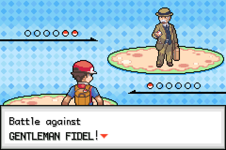 The trainer begins a battle against Gentleman Fidel