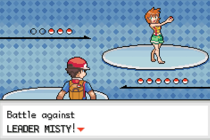 Misty challenges the trainer at the start of a Gym battle