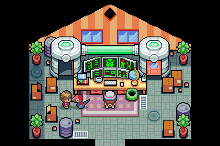 Centro Pokemon perto de outros prédios da cidade
