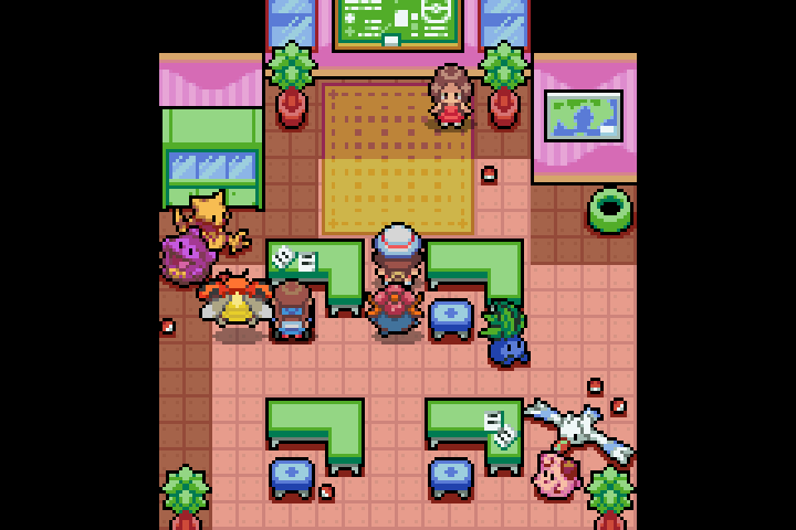 Interior de uma loja com vários personagens