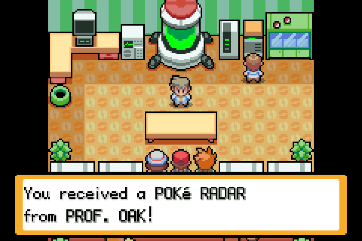 Professor Oak gives the trainer the Poke Radar in his laboratory
