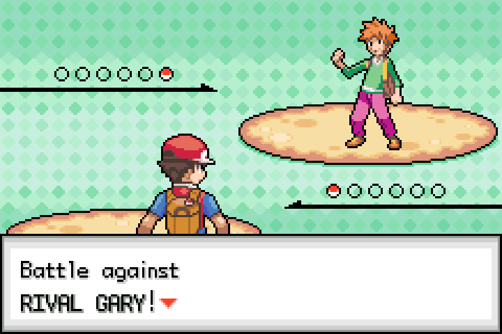 The trainer faces their rival for the first battle