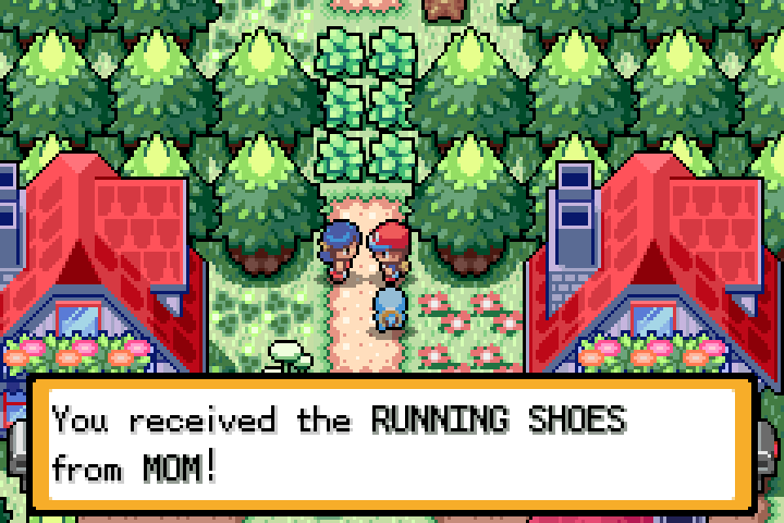 The trainer receives running shoes from Mom near Pallet Town