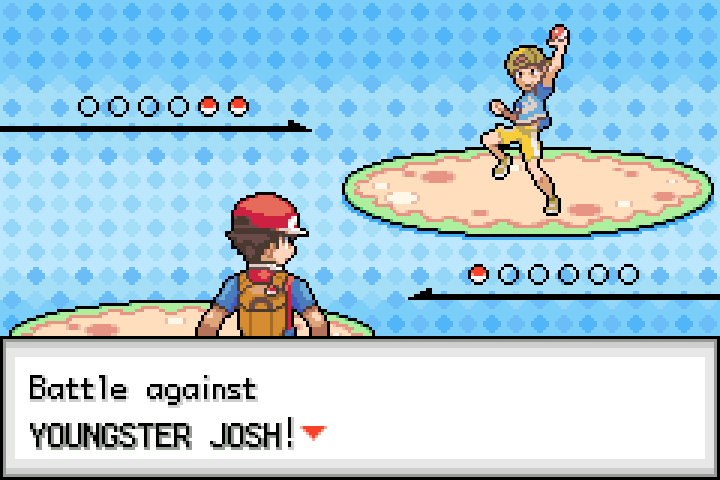 The trainer begins a battle against Youngster Josh